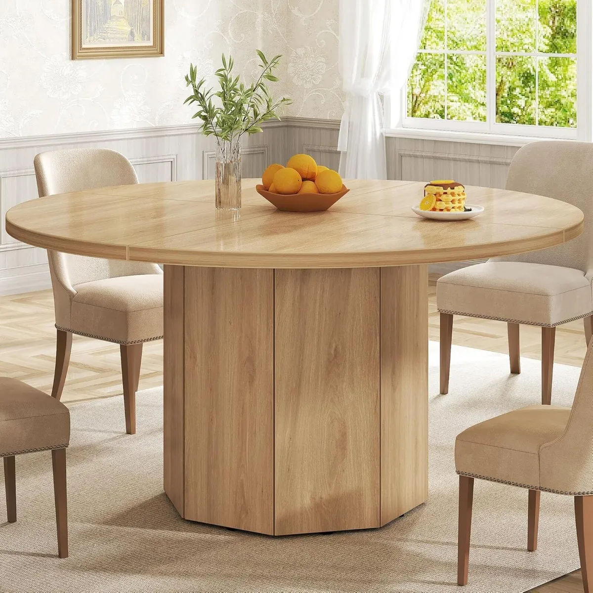 Wooden Round Dining Table for 4 Modern Farmhouse - Image 1