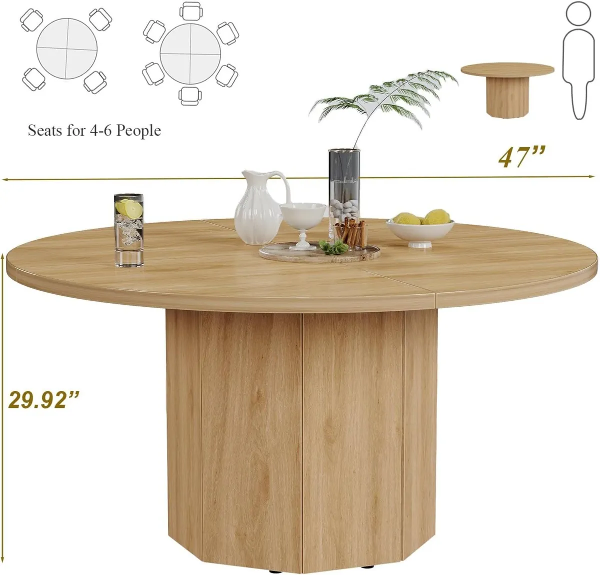 Wooden Round Dining Table for 4 Modern Farmhouse - Image 2
