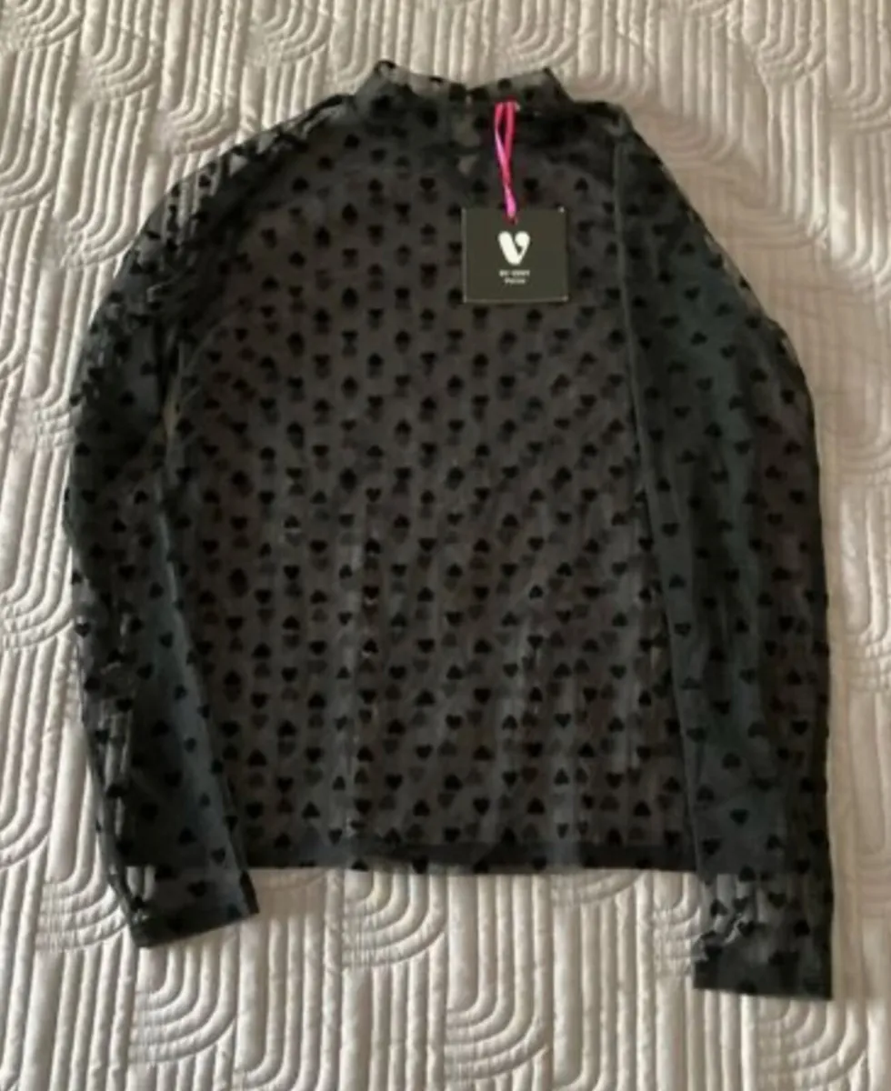 BY VERY Petite Black Chiffon Top Size 10 UK - Image 1