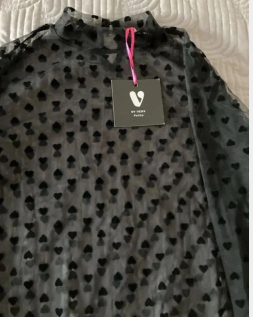 BY VERY Petite Black Chiffon Top Size 10 UK - Image 2