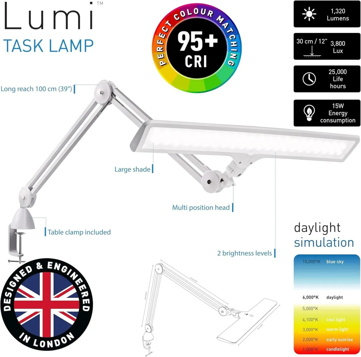 Lumi LED Desk Lamp – Lux 95+ CRI Touch Dimmable 2 - Image 3