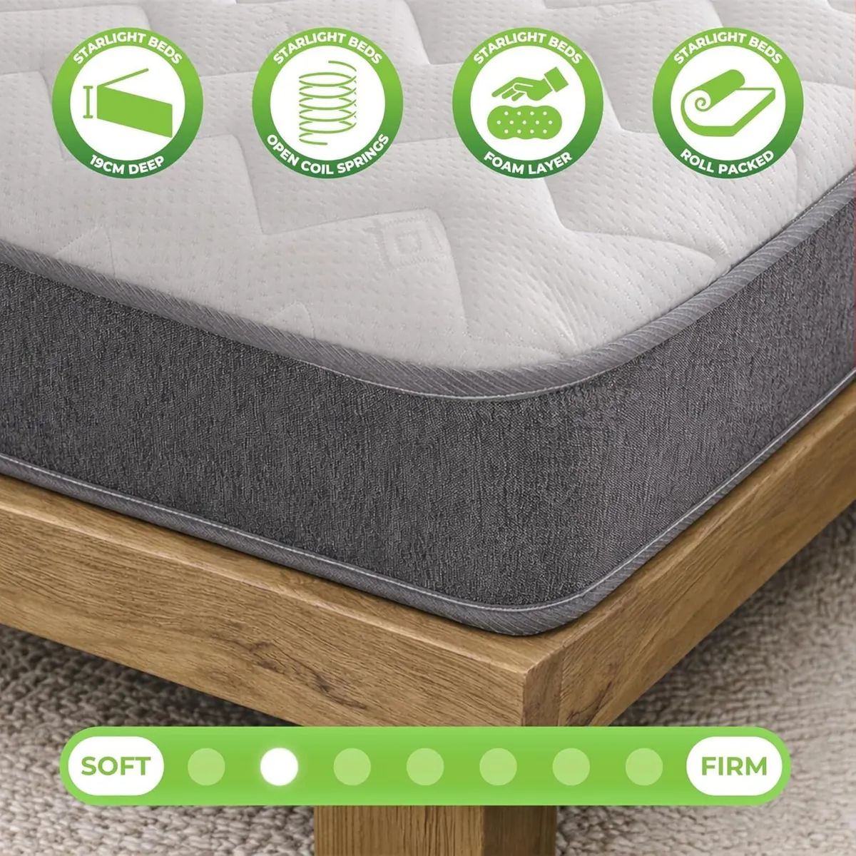Kingsize Mattress with Springs Memory Foam - Grey - Image 4