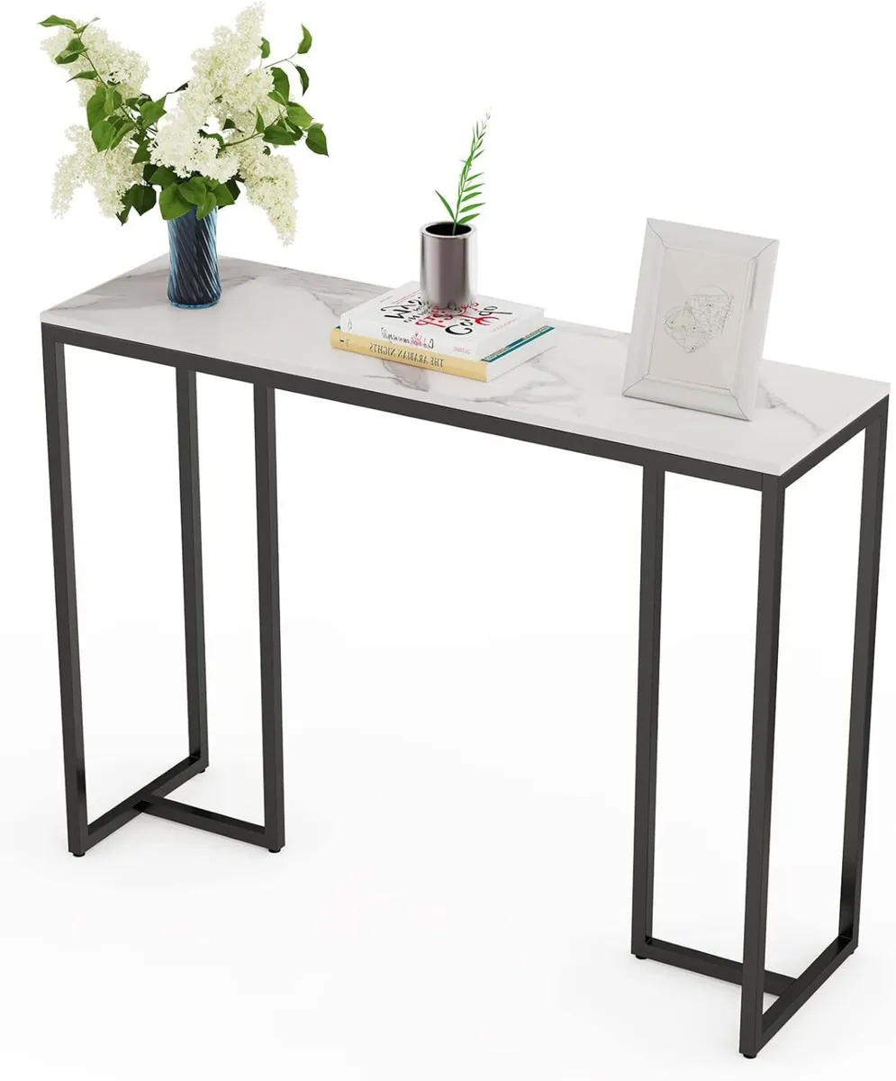 Slim Console Table Hallway Unit: White Marble Top - Image 1