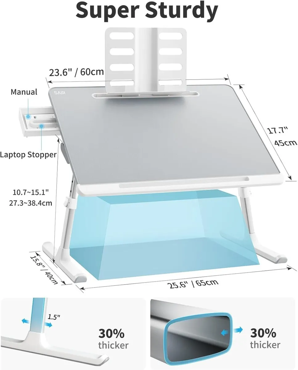 Table Folding desk 60x45cm lap for bed Multi-purpo - Image 2