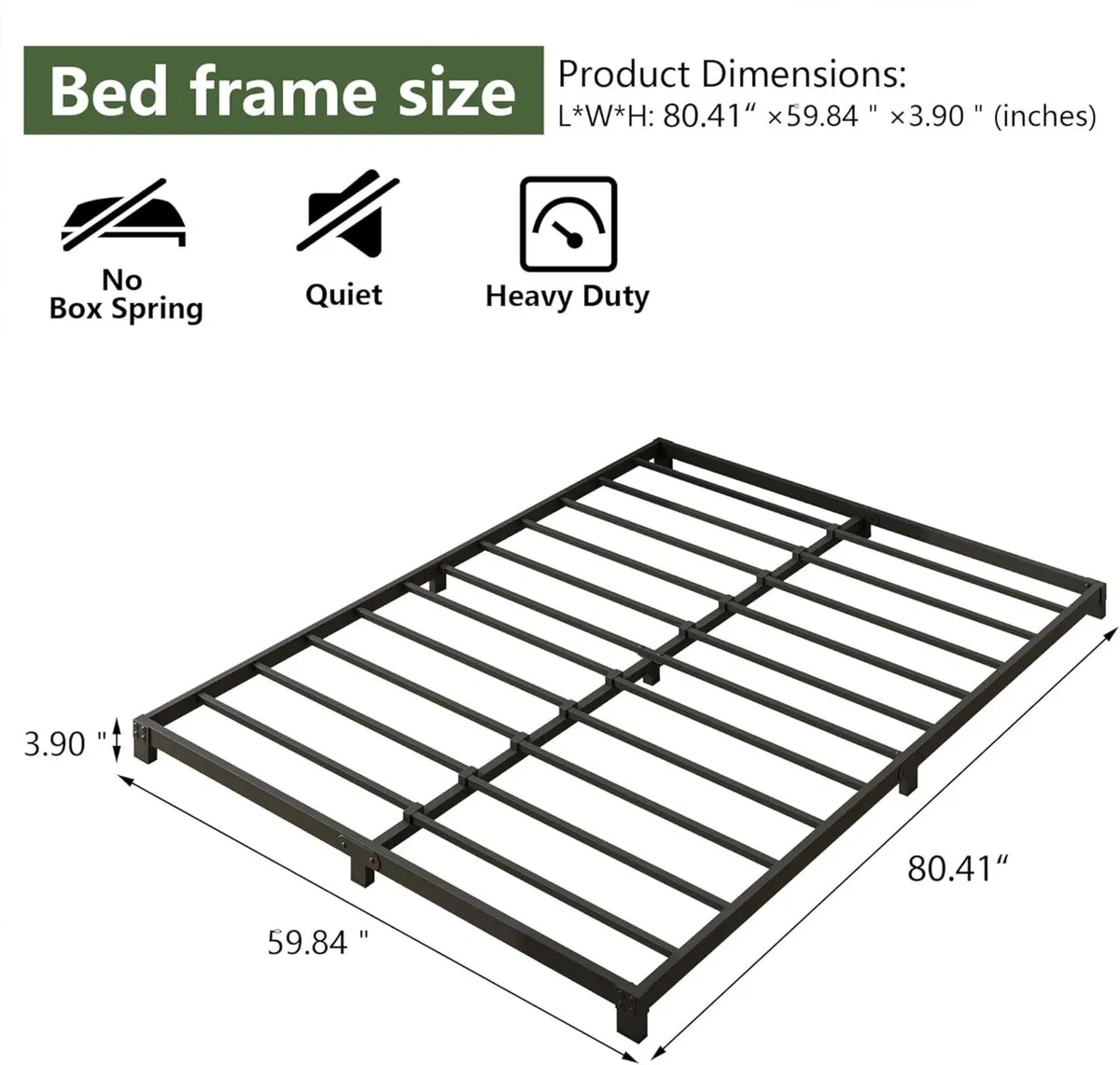 8cm Low King Size Bed frame Metal 150x200 cm 5ft - Image 2