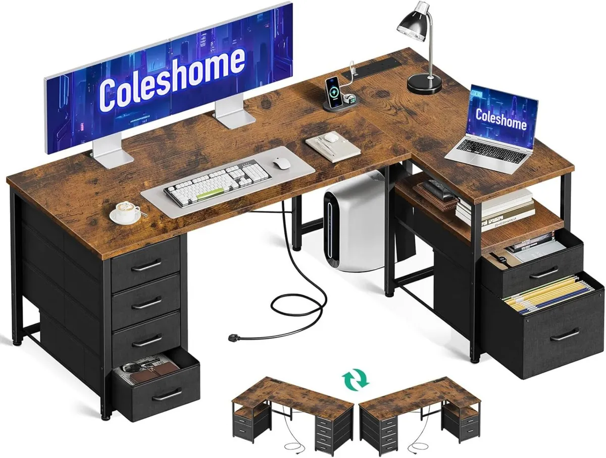 Computer Corner Desk with Drawers 140x80 cm L - Image 1
