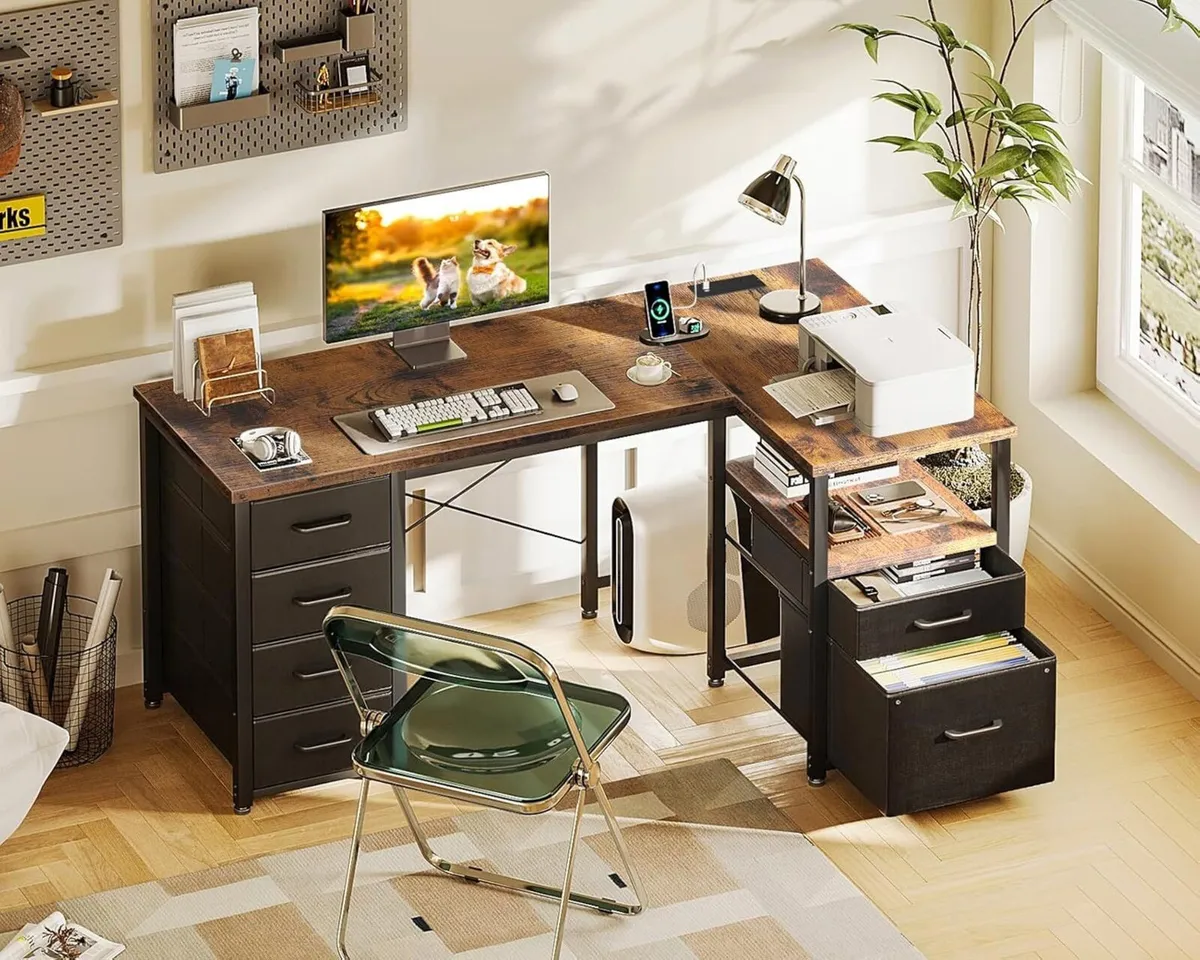 Computer Corner Desk with Drawers 140x80 cm L - Image 2