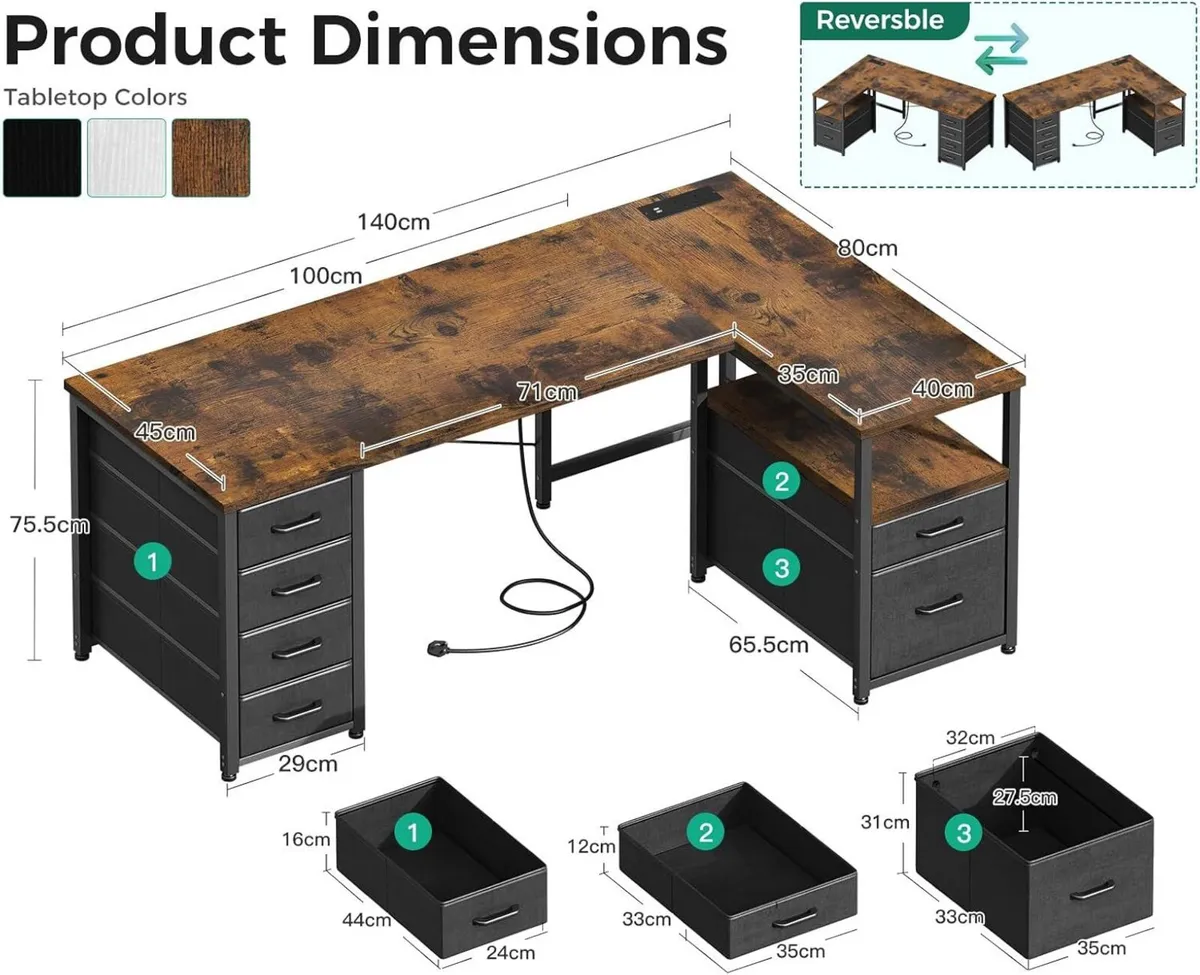 Computer Corner Desk with Drawers 140x80 cm L - Image 3