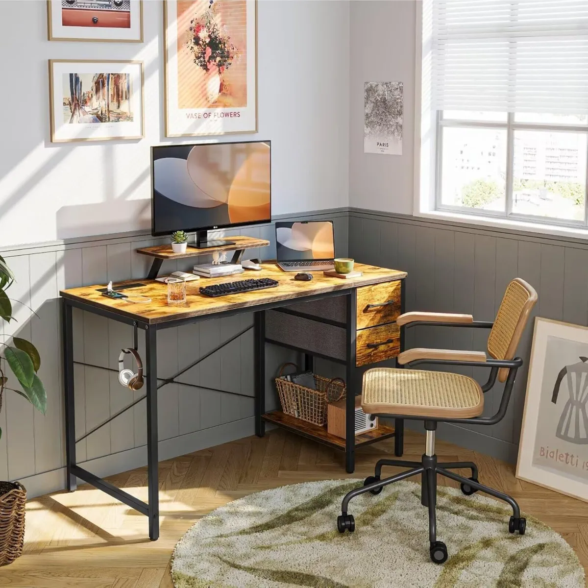 Computer Desk with Drawers Power Outlets 120x50cm - Image 2