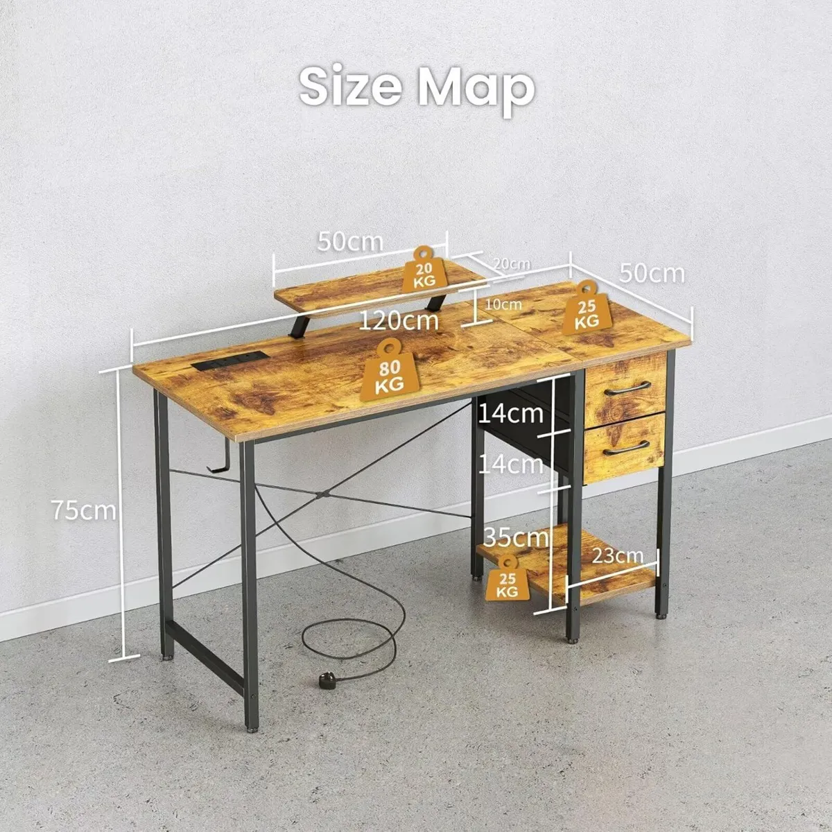 Computer Desk with Drawers Power Outlets 120x50cm - Image 3