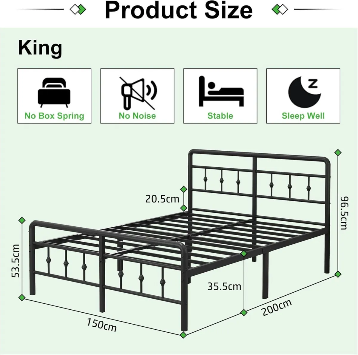 King Size Bed Frame with Victorian Headboard and - Image 2