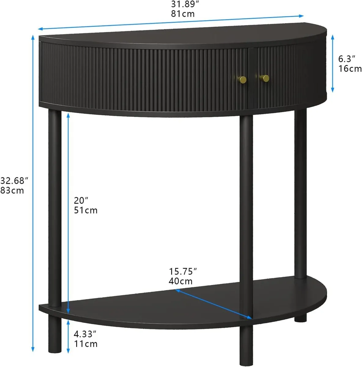 Fluted Half Moon Console Table with Storage Slim - Image 2