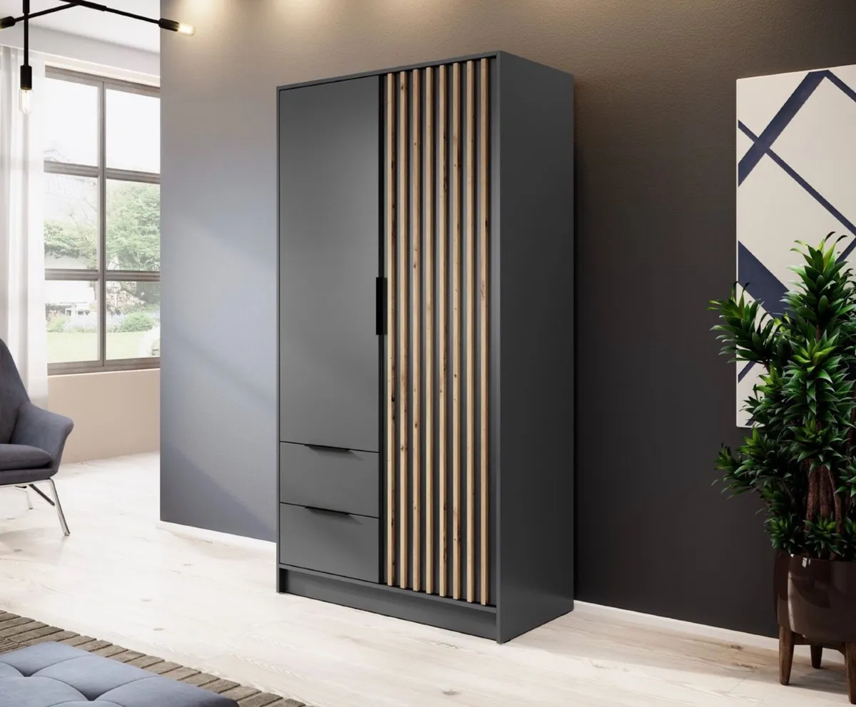 Wardrobe NELLY 2D Gaphite 105cm *FREE DELIVERY - Image 2