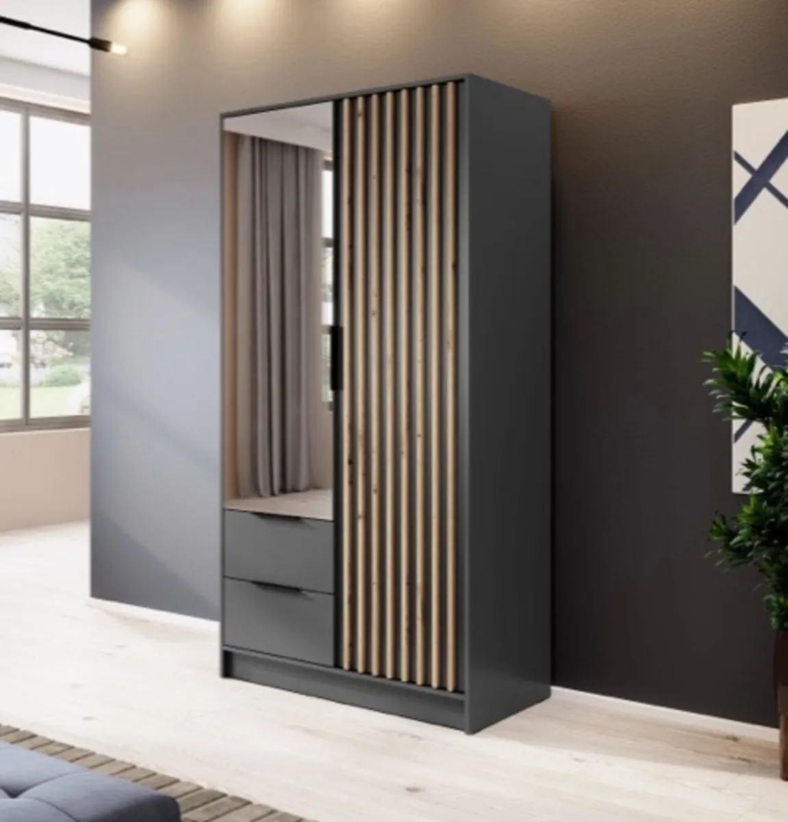 Wardrobe NELLY 2D Gaphite 105cm *FREE DELIVERY - Image 3