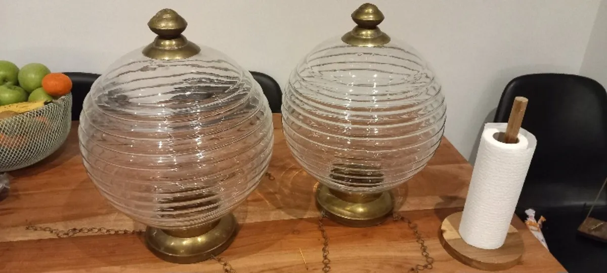 Pair of Hundi Glass Bell Jar Ceiling Pendants - Image 1