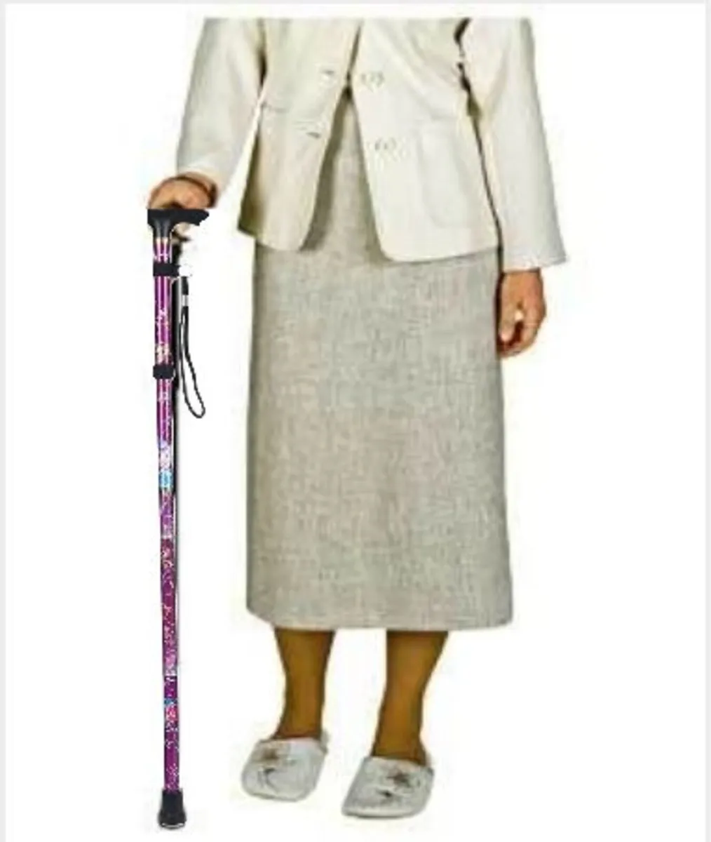Folding Walking Stick, Black Floral - Image 4