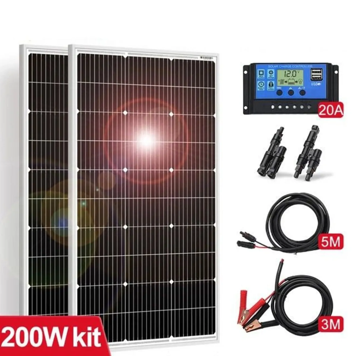 200W 18V Solar Panel kit for camper van or boat - Image 1
