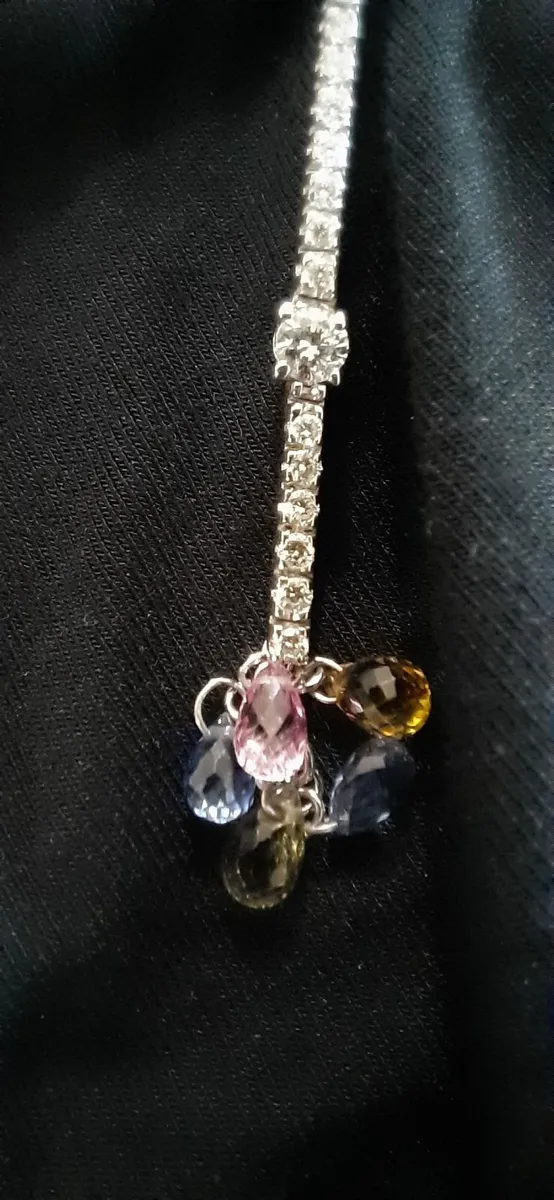 18ct white gold diamond sapphire pendant earrings - Image 4