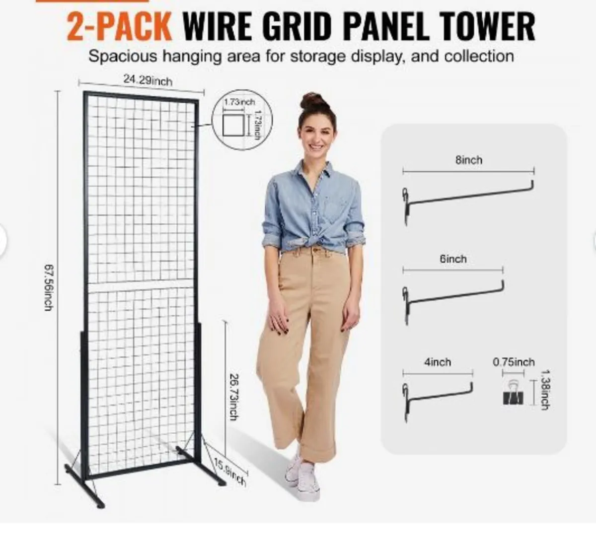 61 x170.7 cm Grid Wall Panels Tower, 2 Packs - Image 2