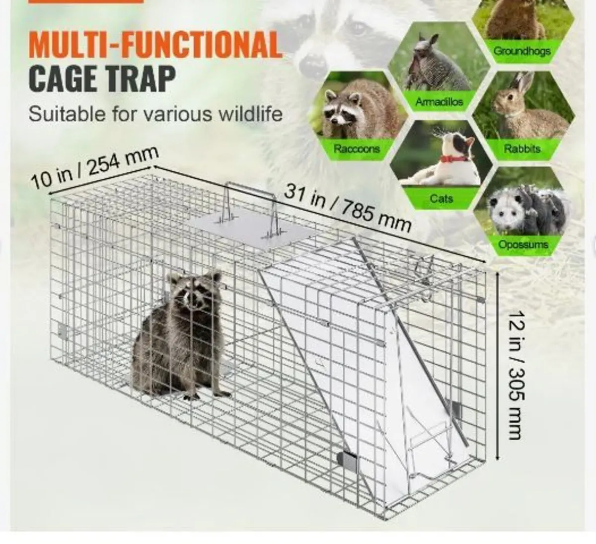 Live Animal Cage Trap, 79 x 25 x 30.5 cm - Image 2