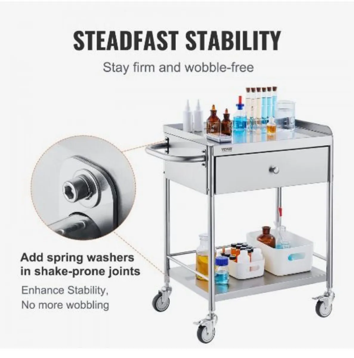 Medical Cart, 2 Layers Stainless Steel Cart - Image 3
