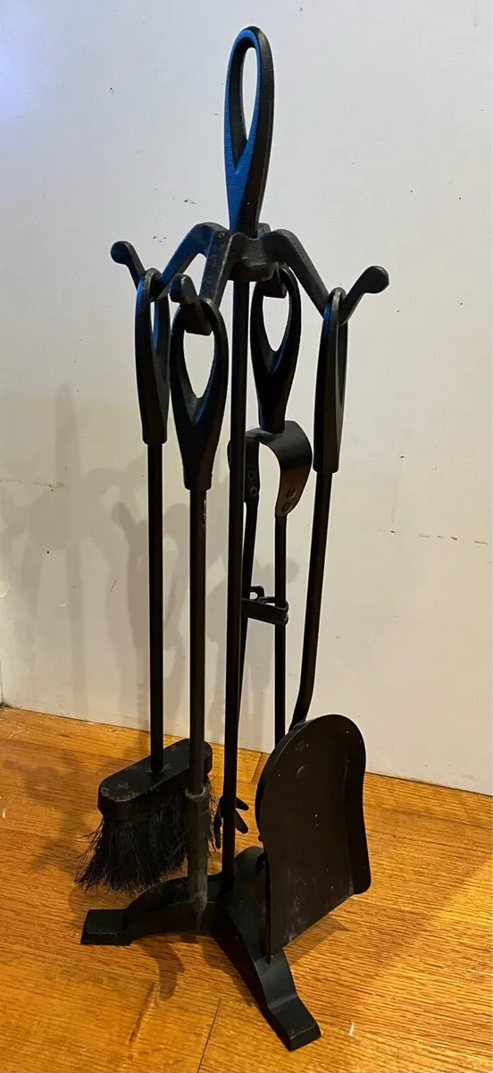 Vintage Fireplace Companion Set on Cast Iron Stand - Image 2