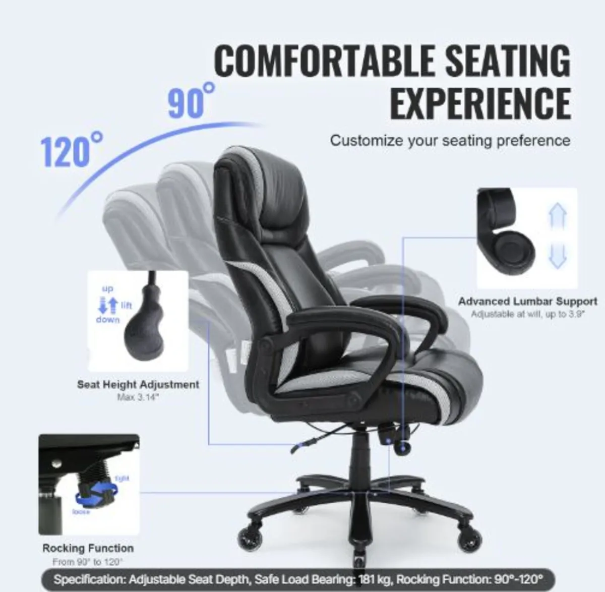 Heavy Duty Executive Office Chair with Cutting - Image 4
