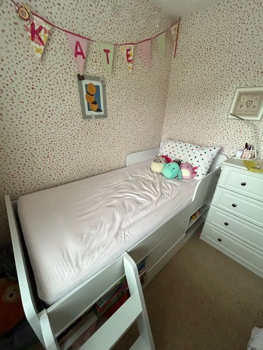 Single Low Sleeper Kids Bed with Storage and Ladder - Image 1