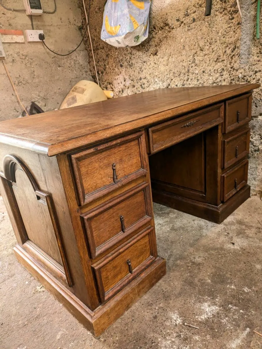 Solid Oak French Antique Pedestal Desk - Image 1