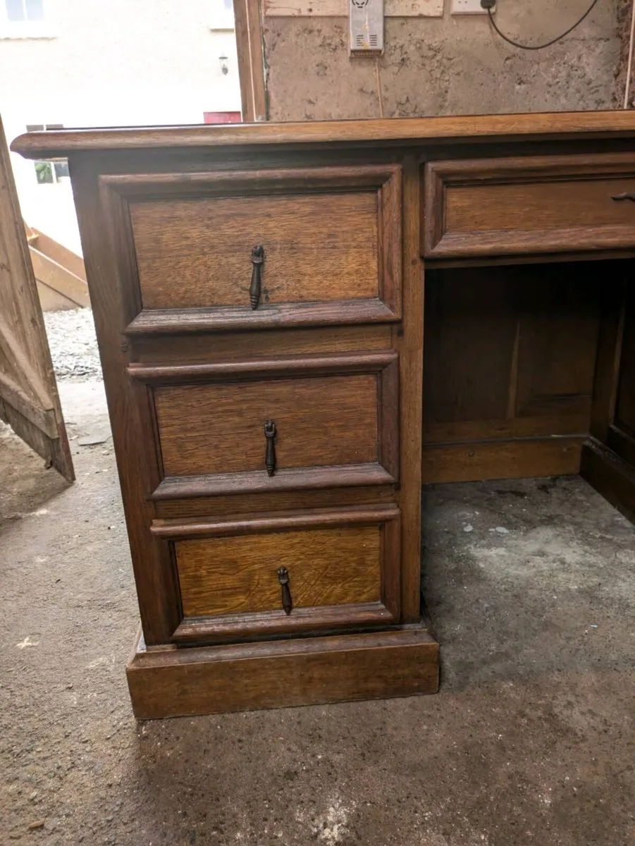 Solid Oak French Antique Pedestal Desk - Image 3