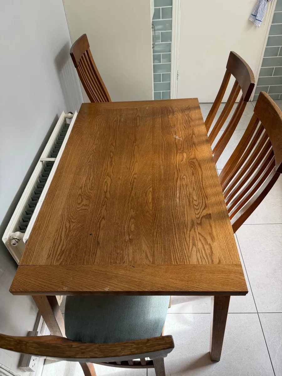 Solid Oak Extendable Dining Table + 4 Chairs - Image 1
