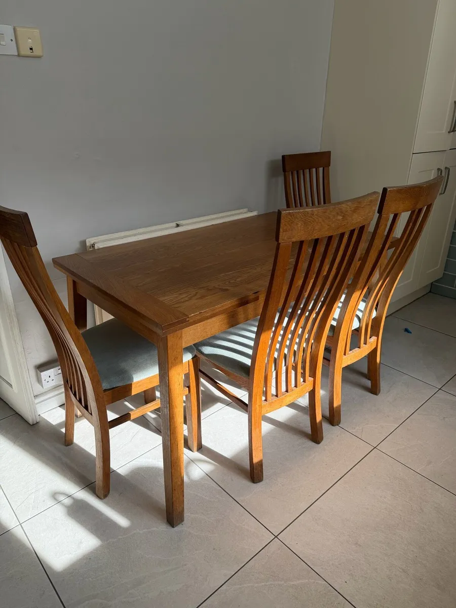 Solid Oak Extendable Dining Table + 4 Chairs - Image 3