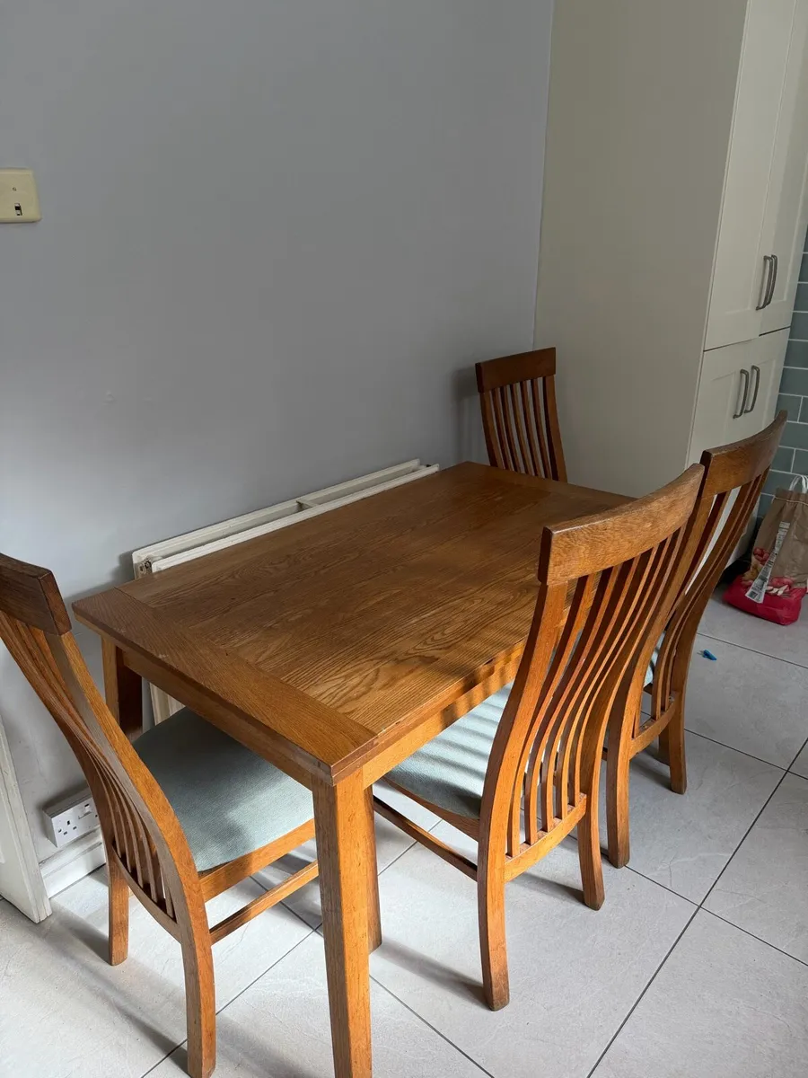 Solid Oak Extendable Dining Table + 4 Chairs - Image 2