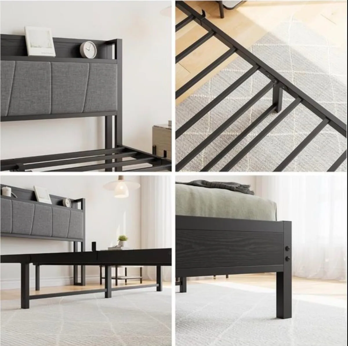 King Size Bed Frame with Storage Wooden Headboard - Image 3