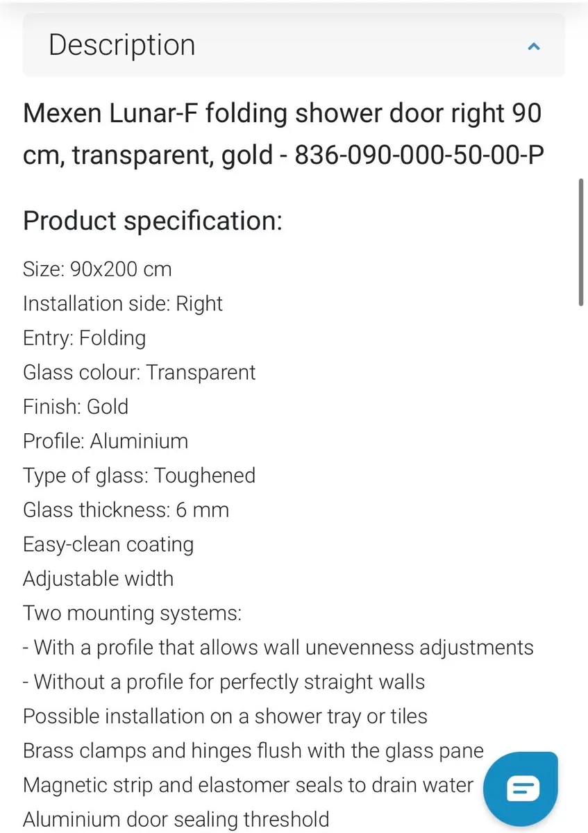900mm gold shower door - Image 2