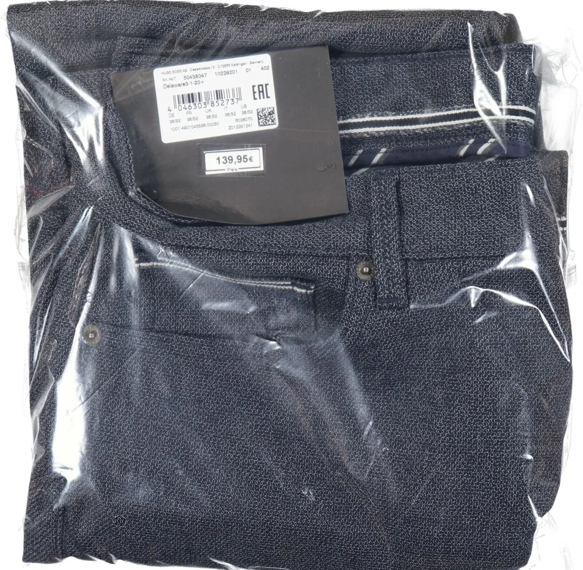 New HUGO BOSS Mens Stretch Pants Blue Marl W38 L32 - Image 1