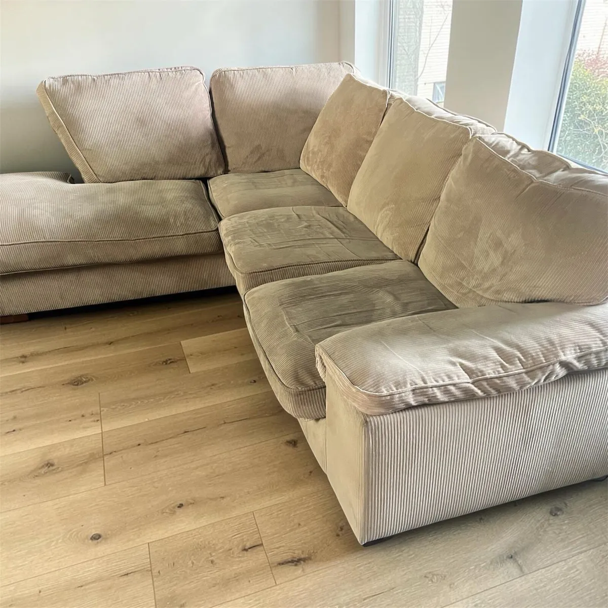 Beige corduroy corner sofa set - Image 1