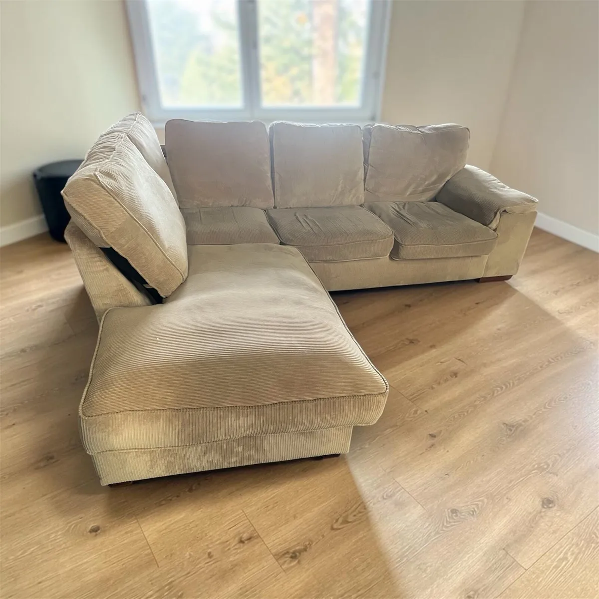 Beige corduroy corner sofa set - Image 2