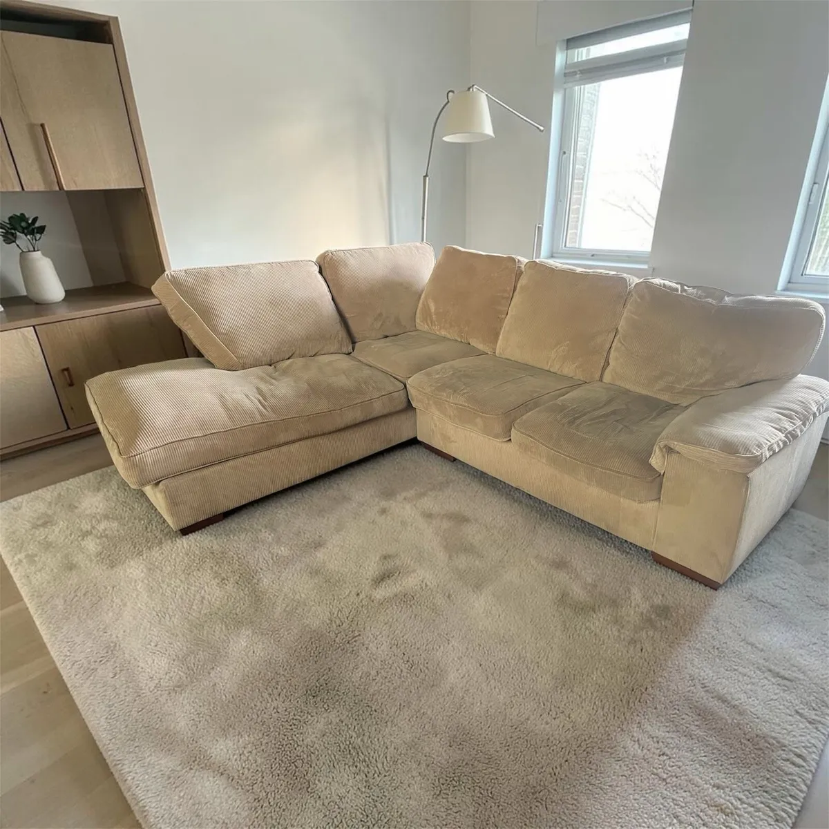 Beige corduroy corner sofa set - Image 3