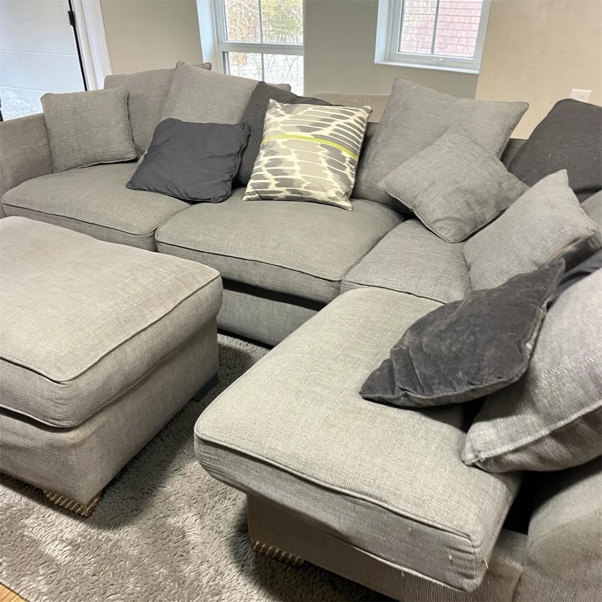 Grey corner sofa with matching footstool - Image 2