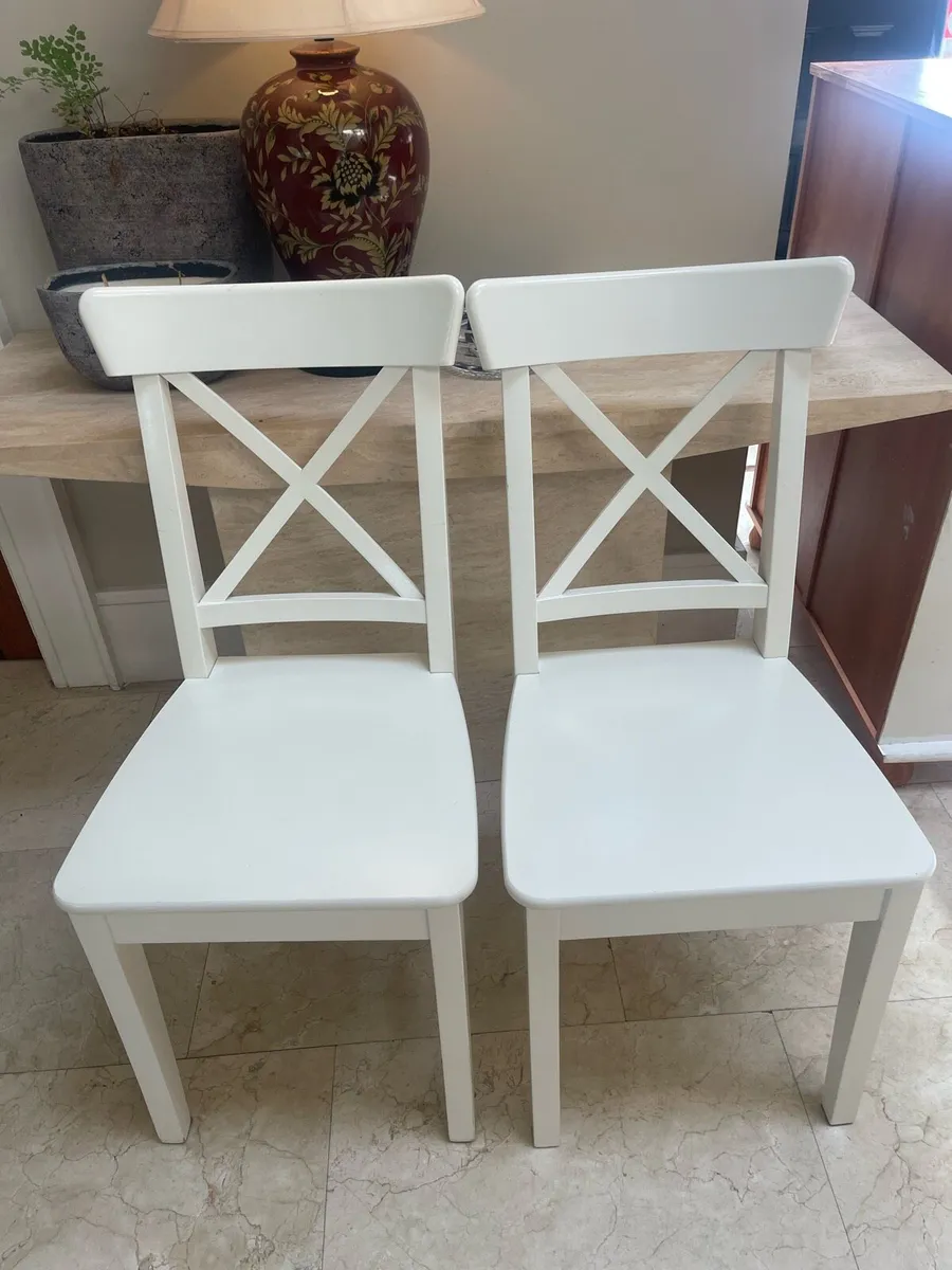 2 x Very Solid White Wooden Kitchen Dining Chairs