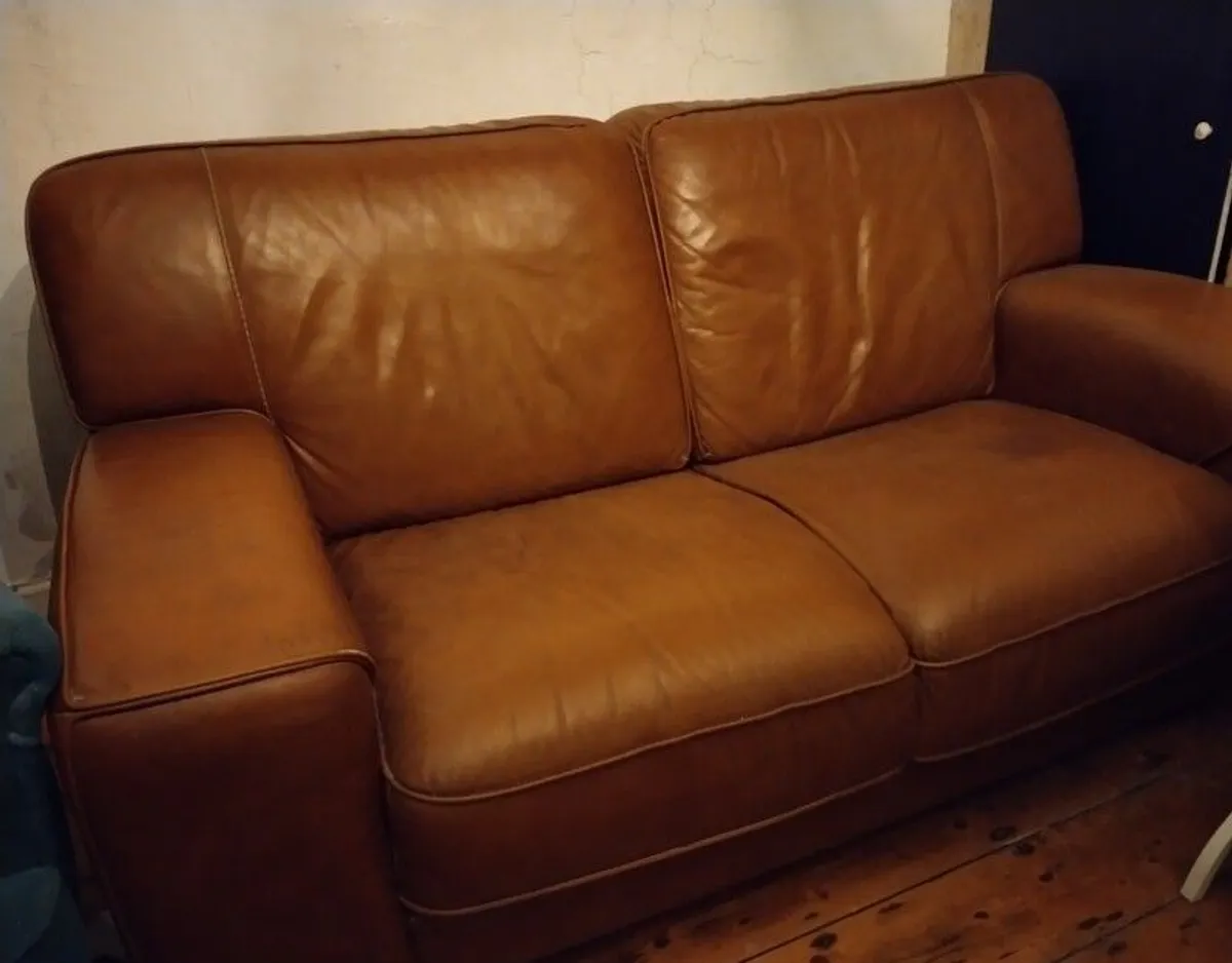 Sofa - vintage brown leather 2 seater - Image 2