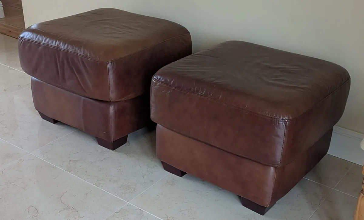 2x Foot stools - brown leather