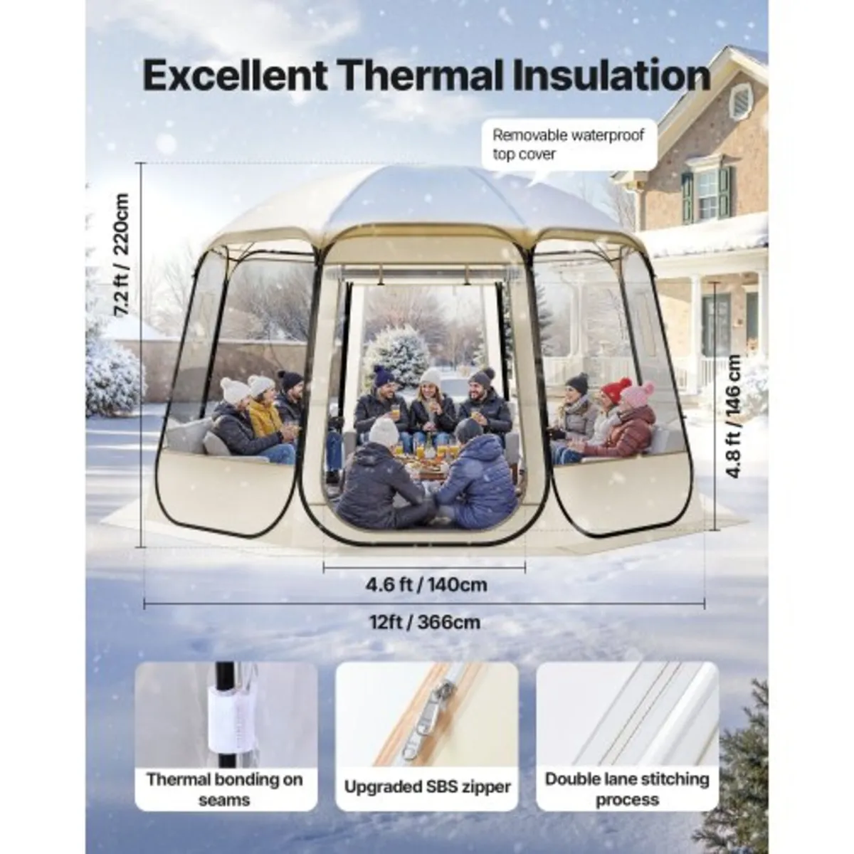 Pop up Bubble Tent, 3.36 x 3.45 m Waterproof & UV- - Image 4