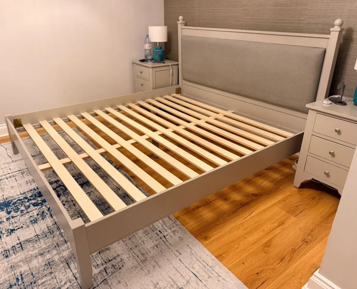 Magnificent GreyFabric Padded Wooden SuperKing Bed - Image 3