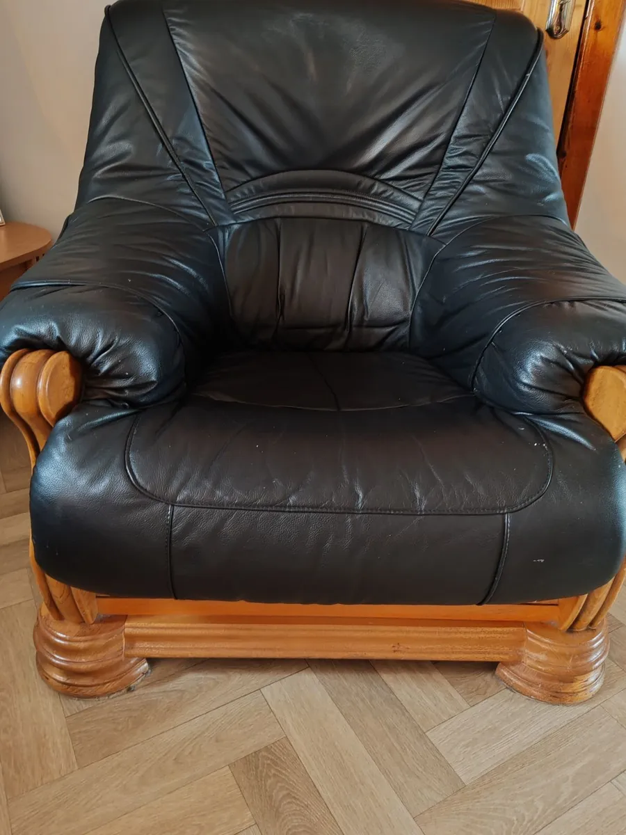 Two Black Leather Armchairs - Image 1