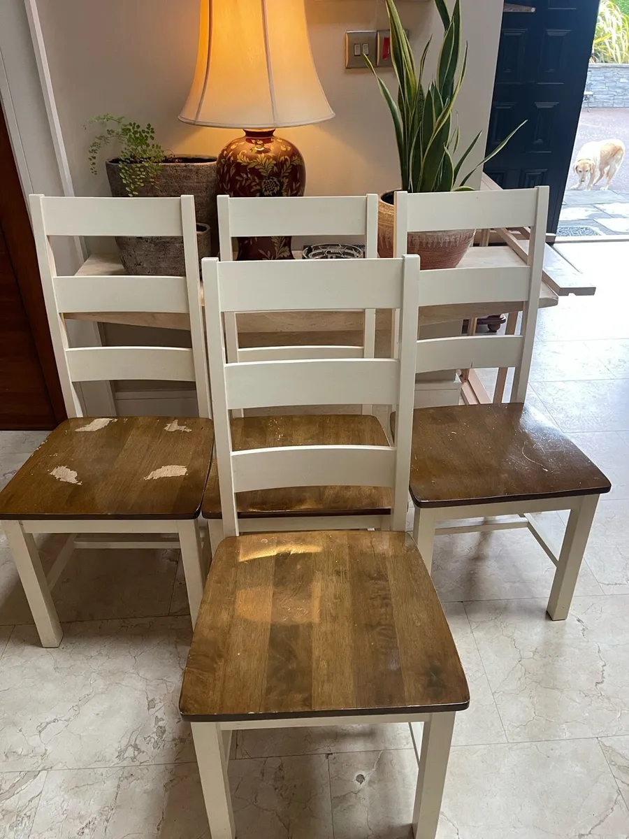 4 x Very Solid White Wooden Kitchen Dining Chairs - Image 1