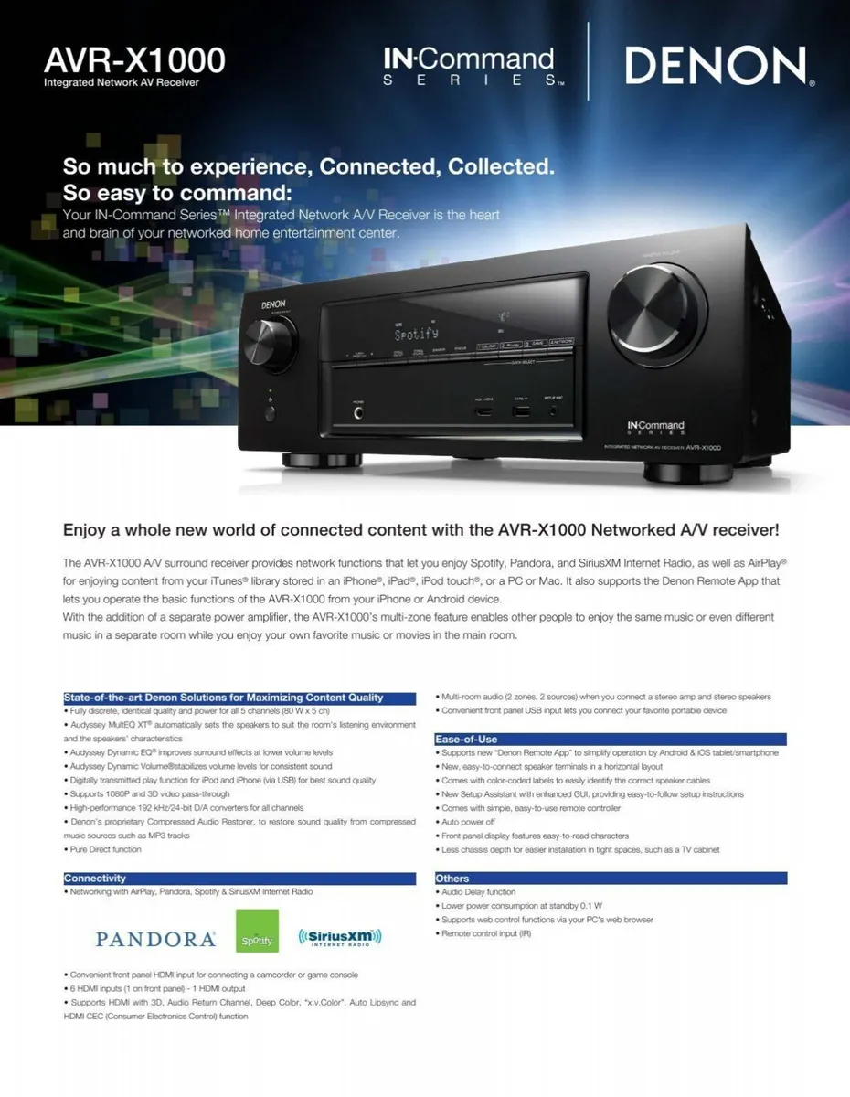 Denon AVR-X1000 surround network AV receiver - Image 1
