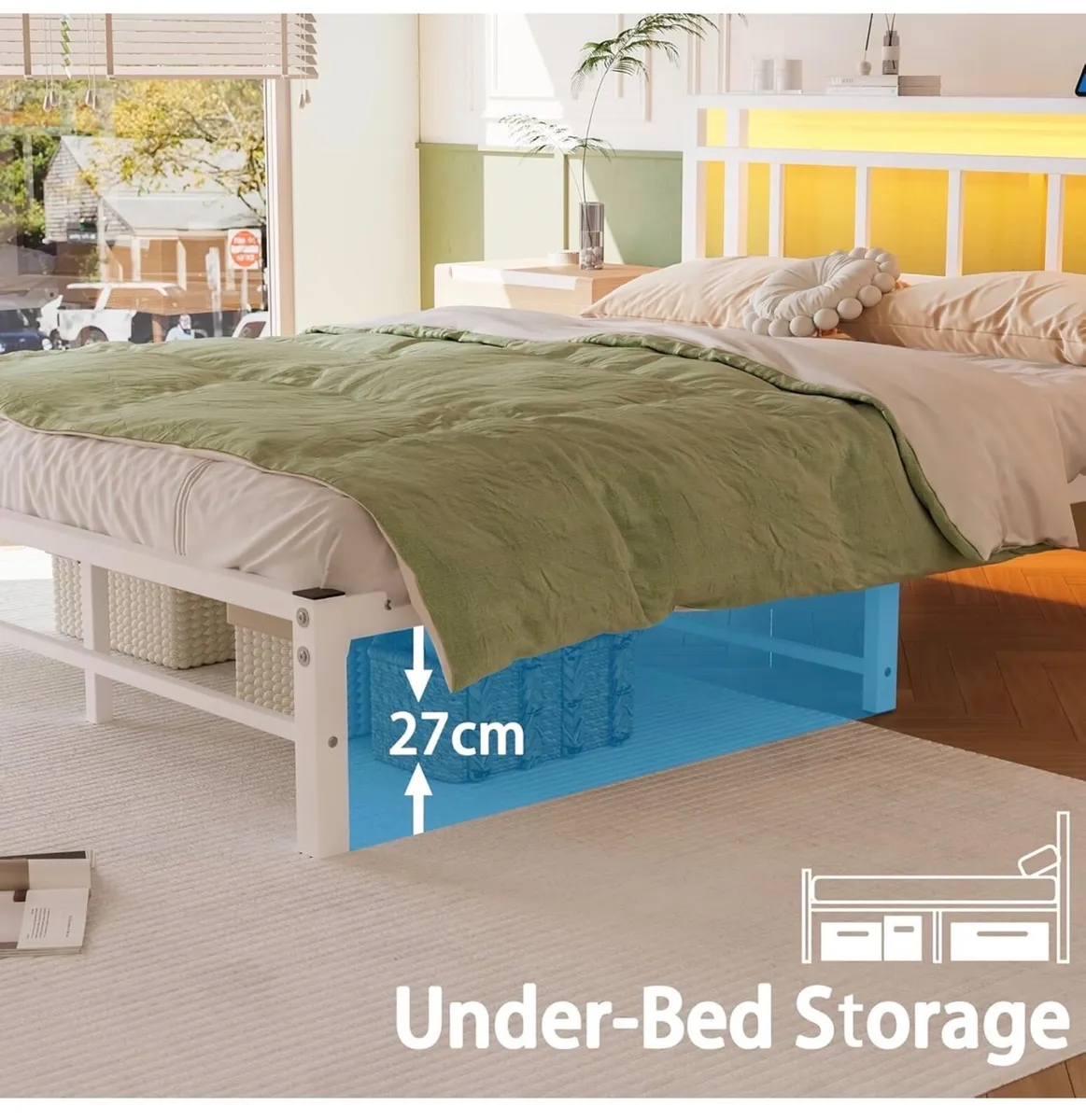 King Bed Base with Storage and Charging Station - Image 3