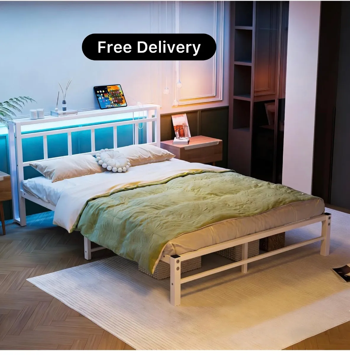 King Bed Base with Storage and Charging Station - Image 1